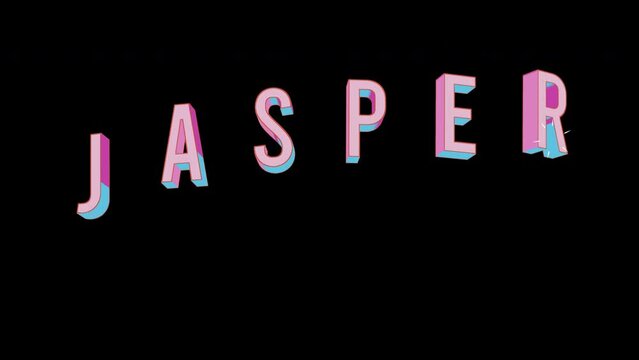 Bright letters jump merrily in the inscription JASPER Name of Gemstone. Retro. Alpha channel black. In-Out looped. Alpha BW at the end. Looped from frame 120 to 240, Alpha BW at the end
