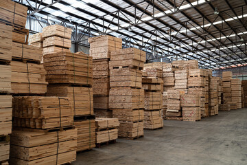 Timber stock in wood factory 