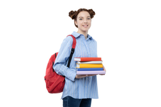 PNG, school girl or student girl isolated on white background - Powered by Adobe