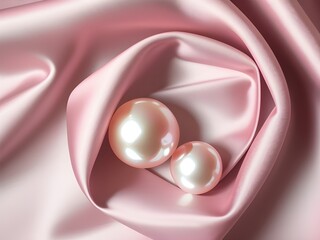 Two Pearls Resting on Pink Satin Elegance