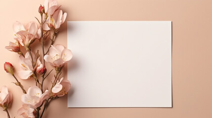 Blank paper sheet card with empty copy space and floral