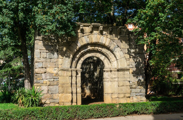 Fototapeta na wymiar Romanesque hermitage of Sarsa (12th century); moved to Jaca from its original location on the slopes of Mount Oroel. Huesca, Aragon, Spain.