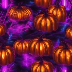 Halloween design with pumpkins in Y2K Aesthetic style. Pink and blue colors with metalic and chrome texture.