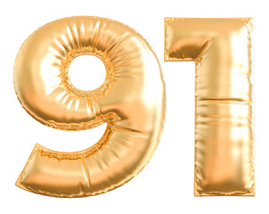 balloon number 91 - gold number