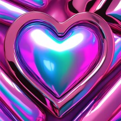 Heart in Y2K Aesthetic style. Pink and blue colors with metalic and chrome texture.