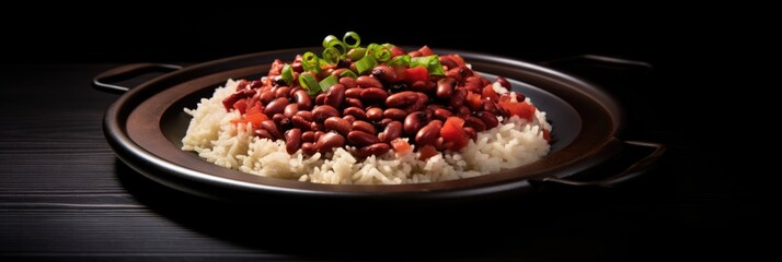 Red Beans And Rice On Black Smooth Round Plate Us Dish