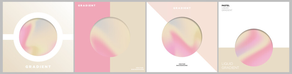 Set of Geometric pastel gradient square cover templates in pastel pinks. Aesthetic gradient layouts with geometric backgrounds. Framed liquid colors in waves. Editable Vector Illustration. 
