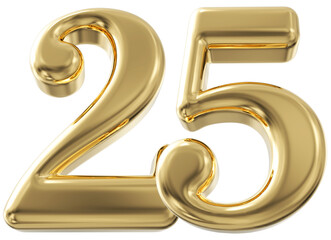 3d number 25 - gold number