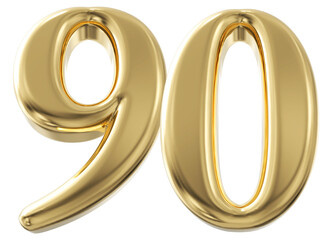 3d number 90 - gold number