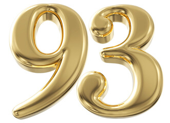 3d number 93 - gold number
