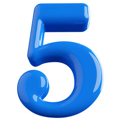 5 Number Blue 3D Render