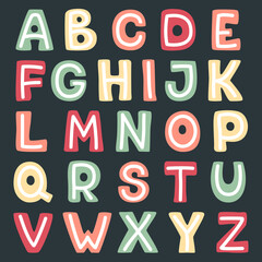 Set of colorful funny vector letters, letter fonts in children's style. Suitable for education, home and children's decoration. It can be used for funny quotes on t-shirts, posters, cards and prints.