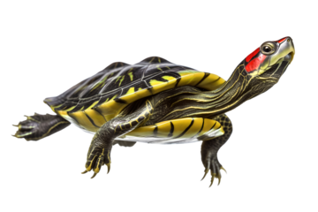 Red eared turtle pet on isolated background, png
