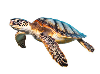 sea turtle swimming freely on isolated background