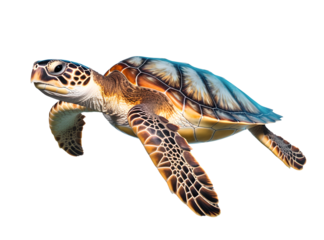 sea turtle swimming freely on isolated background