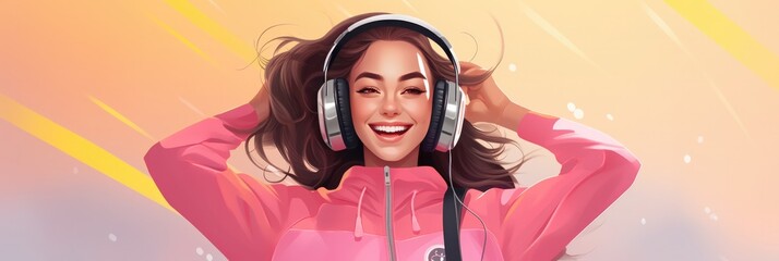 Smiling Woman Wear A Tracksuit And Headphones Сoncept Women In Tracksuits, Wearing Headphones, Happiness, Selfcare