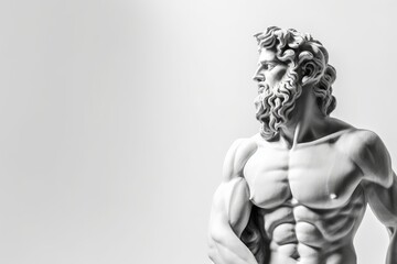 Greek god sculpture, statue of a man made from marble on white background with copy space for text, Generative AI - obrazy, fototapety, plakaty