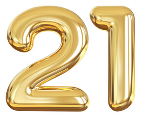 balloon number 21 - gold number