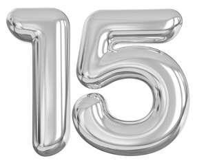 3d number 15 - silver number