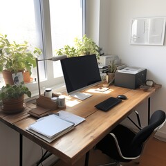 Home office pc workplace computer created with AI