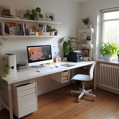 Fototapeta premium Home office pc workplace computer created with AI