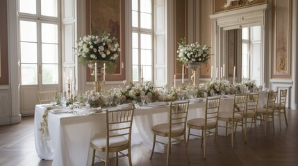Boho chic style wedding decor in a vintage classical castle 
