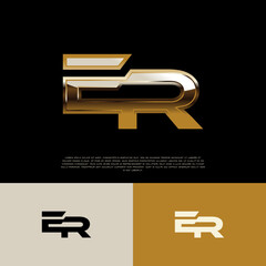ER Initial Alphabet Logo Letter in Black Gold Color