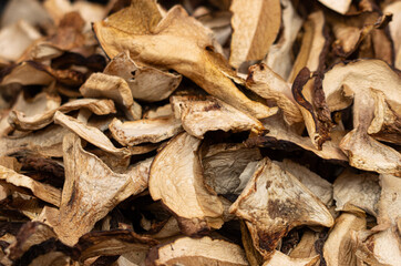 dry porcini mushrooms as a background.