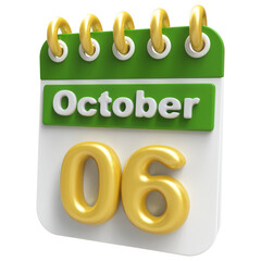 6th October Calendar 3D Icon