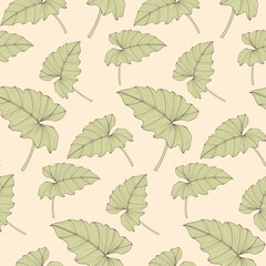 Botanical fresh seamless pattern with green leaves. Tropical print for textiles, wrapping paper, wallpaper, covers, cards and presentations.