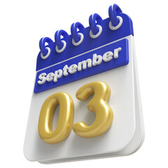 September 3rd Calendar 3d Render