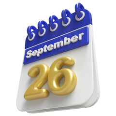 September 26th Calendar 3d Render