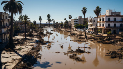 Flooded North African streets in Libya. - obrazy, fototapety, plakaty