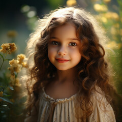 Portrait of a beautiful little girl with flowers