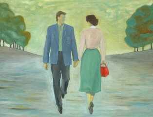 man and woman. oil painting. illustration
