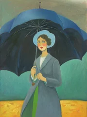 Fotobehang woman and umbrella. oil painting. illustration © Anna Ismagilova