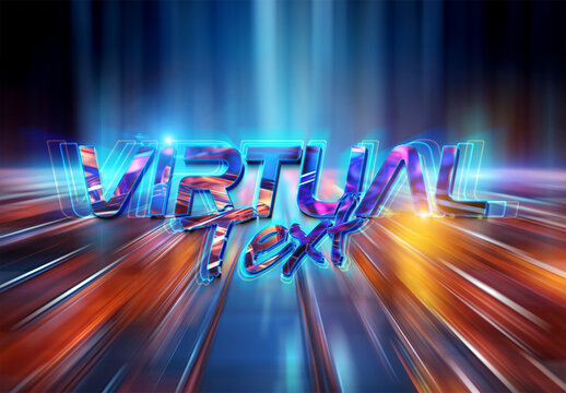 Virtual Text Effect With 3D Neon Style Mockup