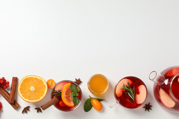 Concept of hot drink - berry and fruit tea, space for text