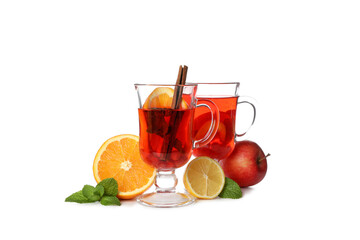 Concept of hot drink - berry and fruit tea, isolated on white background