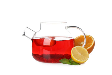 Concept of hot drink - berry and fruit tea, isolated on white background