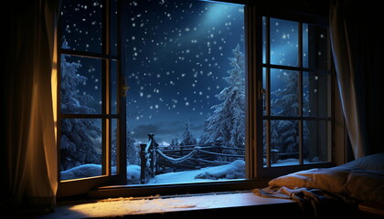Dreamlike Snowy Night:  Whimsical Cartoon-style Illustration. Eye-catching, Highly Realistic Nightscapes 