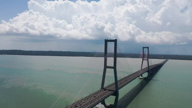 Aerial view of Suramadu bridge located in East Java between Island Surabaya and Madura