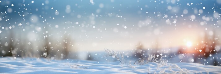 Fototapeta na wymiar Snow falling, Christmas greeting card template, banner. Winter landscape, 