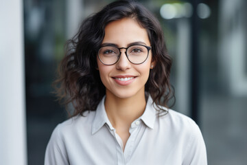 Young businesswoman with glasses - obrazy, fototapety, plakaty
