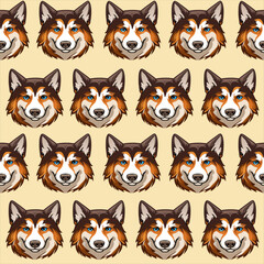 Seamless pattern with vector dog Siberian Husky. Cute cartoon pet.