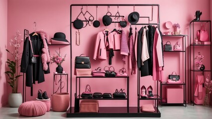 "Chic Fusion: Contemporary Pink and Black Wardrobe Collection"