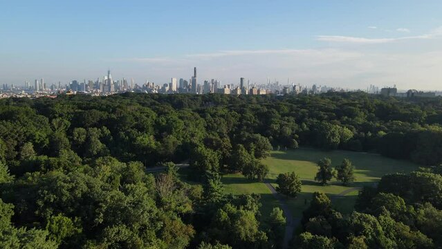 Drone footage of Prospect Park and The NYC Skyline