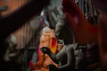 Making of goddess Durga idol. These idols are made for Durga puja, the biggest festival of Kolkata,...