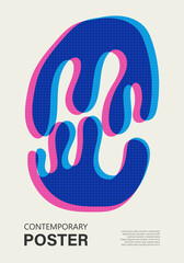 Trendy contemporary poster, risograph aesthetics, riso print effect