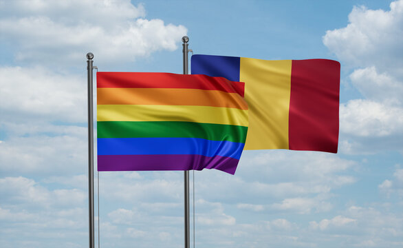 Romania and LGBT movement flag also Gay Pride flag